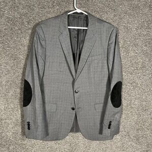 Hugo Boss Blazer Mens 42R Gray‎ Super 130 Guabello Elbow Patch Wool Jacket